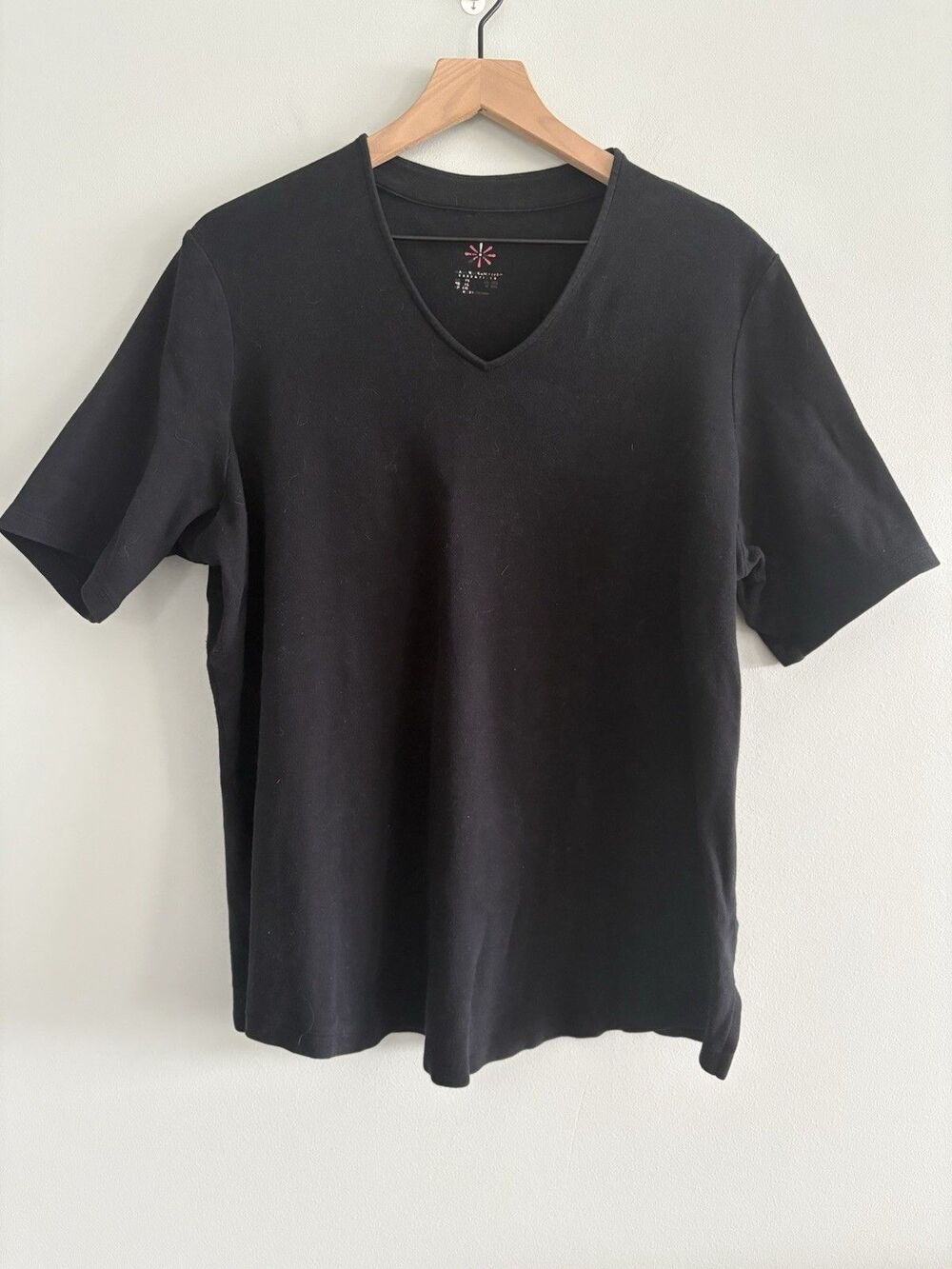 Isaac Mizrahi Live Cotton V Neck T-Shirt Black Women's Size 1X